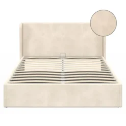 Lit coffre double avec tête de lit enveloppante et sommier 140 x 190 cm velours beige