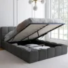Lit coffre double NUAGE avec tête de lit matelassée et sommier 140 x 190 cm velours gris