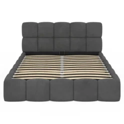 Lit coffre double NUAGE avec tête de lit matelassée et sommier 140 x 190 cm velours gris