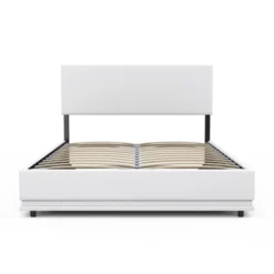 Lit coffre 2 places 140x190 en PVC blanc avec sommier et LED