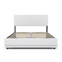 Lit coffre 2 places 140x190 en PVC blanc avec sommier et LED