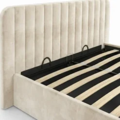 Lit coffre velours beige 140x190 avec sommier et tête de lit
