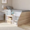 Lit combiné avec sommier, bureau et rangement 90 x 190 cm hêtre et blanc
