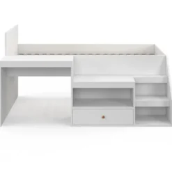 Lit combiné 90x190 cm avec bureau et rangements bois blanc