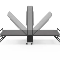 Lit d’appoint pliant 1 personne en métal avec sommier et matelas 70x190 cm gris et noir