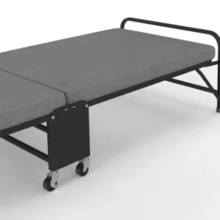 Lit d’appoint pliant 1 personne en métal avec sommier et matelas 70x190 cm gris et noir