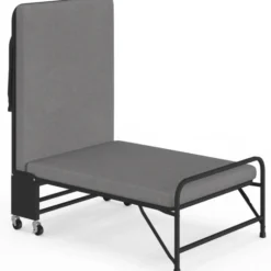 Lit d’appoint pliant 1 personne en métal avec sommier et matelas 70x190 cm gris et noir