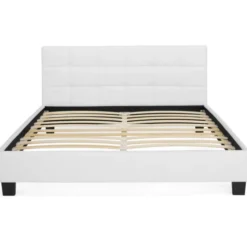 Lit double avec sommier PVC blanc 160x200cm