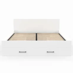 Lit double blanc 140x190cm avec tête de lit et rangements