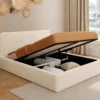 Lit double coffre de 140 x 190 cm en tissu bouclette avec des rangements XL, une tête de lit et un sommier