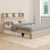 Lit double hêtre et blanc avec rangements + tête de lit et sommier 140x190 cm