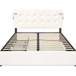 Lit double 140 x 190 avec liseuses et 2 tiroirs sur roulettes
