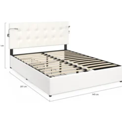 Lit double 140 x 190 avec liseuses et 2 tiroirs sur roulettes