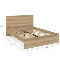 Lit double 140x190 avec sommier hêtre + matelas à mémoire de forme