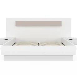 Lit double 140x190 blanc avec tête de lit et chevets
