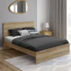 Lit double 140x190 cm avec sommier et tête de lit en bois