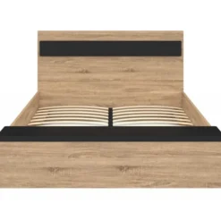 Lit 2 personnes sommier 140x190 cm avec tête de lit et banc coffre bois et noir