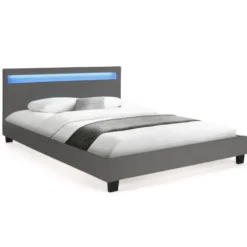 Lit 2 places avec LED 140x190 cm gris