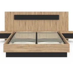 Lit 2 places double coffre 140x190 cm avec sommier et tables de chevet