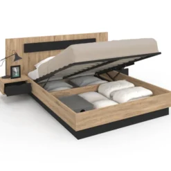 Lit 2 places double coffre 140x190 cm avec sommier et tables de chevet