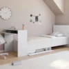 Lit simple blanc 90 x 190 cm avec rangements, sommier, tête de lit et bureau