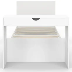 Lit simple blanc 90 x 190 cm avec rangements, sommier, tête de lit et bureau