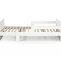 Lit simple évolutif 90 x 140/190 cm avec sommier et barrières bois blanc