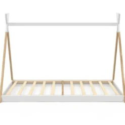 Lit tipi enfant sommier bois et blanc