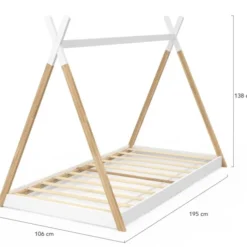 Lit tipi enfant sommier bois et blanc