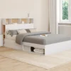 Lit 140x190 avec rangements blanc et hêtre et tête de lit