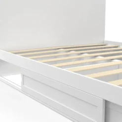 Lit 140x190 cm blanc avec rangements, tête de lit et sommier