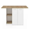 Îlot central bois blanc avec plan de travail façon hêtre 140 cm 4 personnes avec rangement