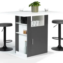 Îlot central bois blanc et gris 110 cm