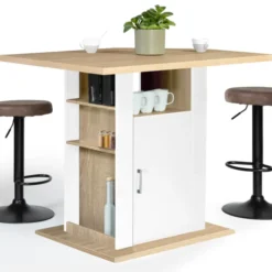 Îlot central bois blanc et imitation hêtre 110 cm