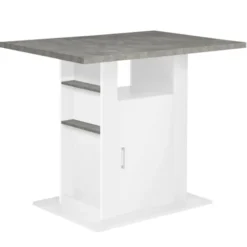Îlot central cuisine plateau effet béton et bois blanc 110 cm