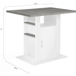 Îlot central cuisine plateau effet béton et bois blanc 110 cm