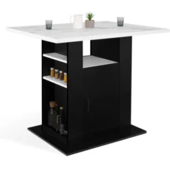 Îlot central effet marbre et bois noir 110 cm