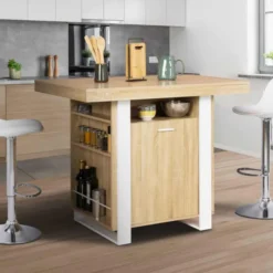 Îlot central industriel bois blanc et imitation hêtre 110 cm