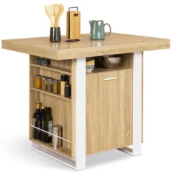 Îlot central industriel bois blanc et imitation hêtre 110 cm