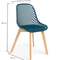 Lot de 4 chaises ajourées bleu canard design