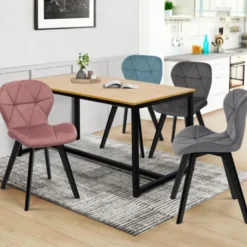 Lot de 4 chaises assises matelassées en velours bleu, gris et rose