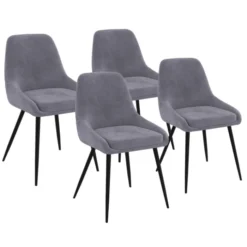 Lot de 4 chaises avec accoudoirs en velours gris clair