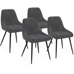 Lot de 4 chaises avec accoudoirs en velours gris foncé