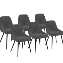Lot de 6 chaises avec accoudoirs en velours gris foncé
