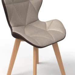 Lot de 4 chaises bi-matière en tissu et PU marron et taupe pour salle à manger