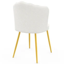 Lot de 2 chaises bouclette blanche, dossier coquillage, pieds dorés