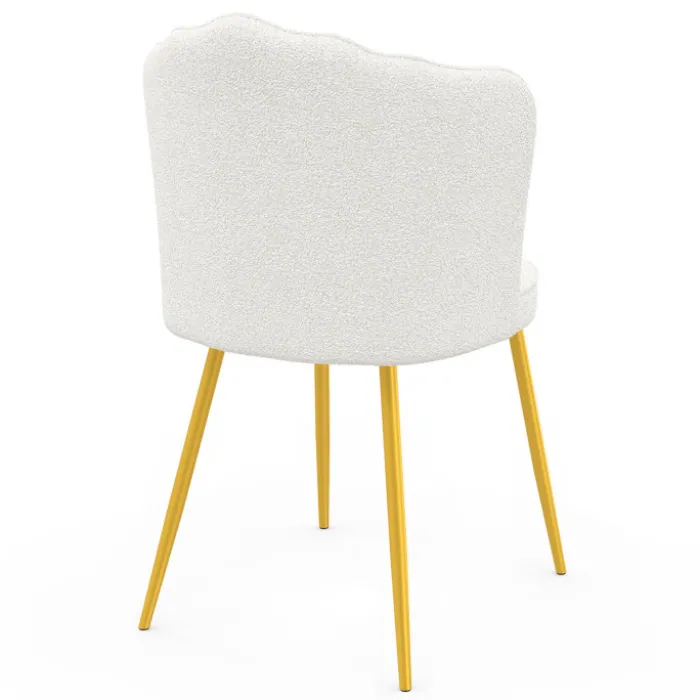 Lot de 2 chaises bouclette blanche, dossier coquillage, pieds dorés