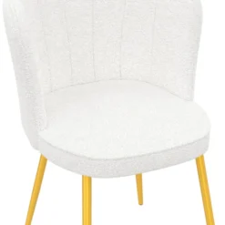 Lot de 2 chaises bouclette blanche, dossier coquillage, pieds dorés