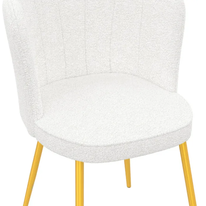 Lot de 2 chaises bouclette blanche, dossier coquillage, pieds dorés