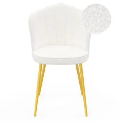 Lot de 2 chaises bouclette blanche, dossier coquillage, pieds dorés
